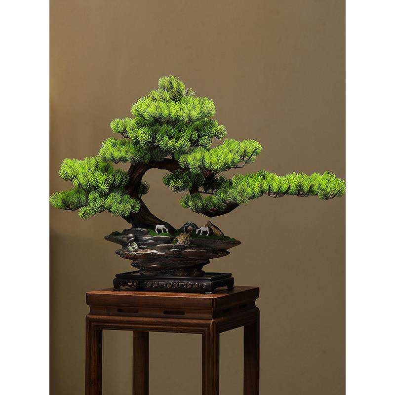 彷真假绿植盆景植物家居客厅玄关办公室桌面装饰迎客松摆件造景
