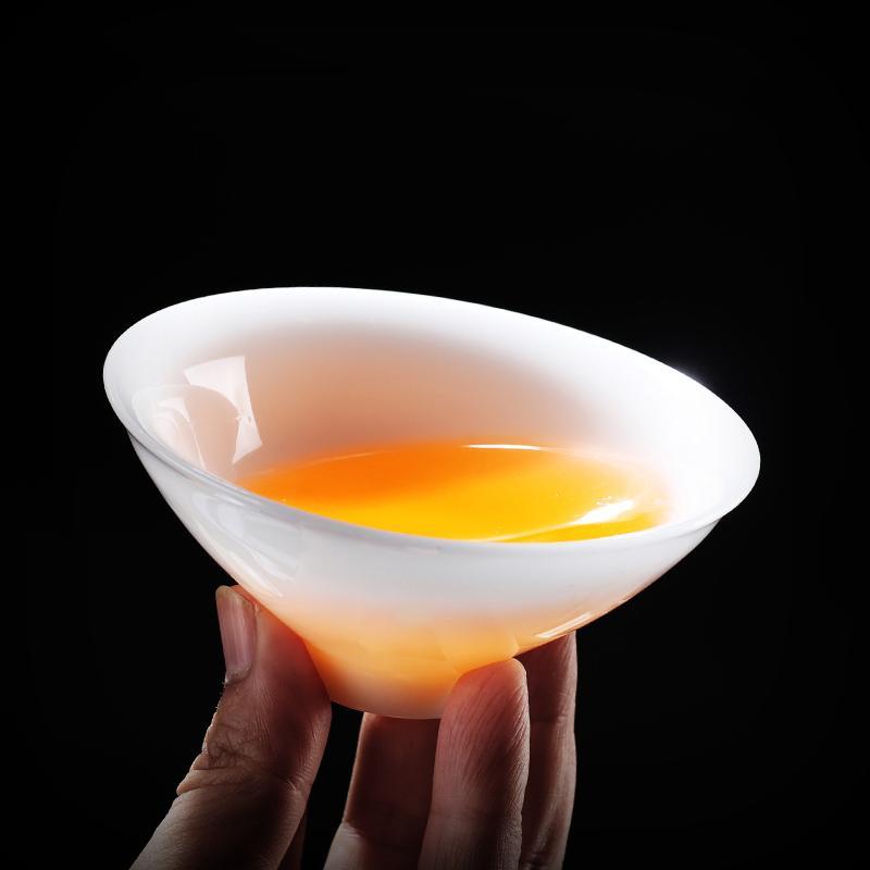 冰种玉瓷斗笠杯大号薄胎主人茶杯白瓷纯色喝茶杯功夫茶具陶瓷茶杯