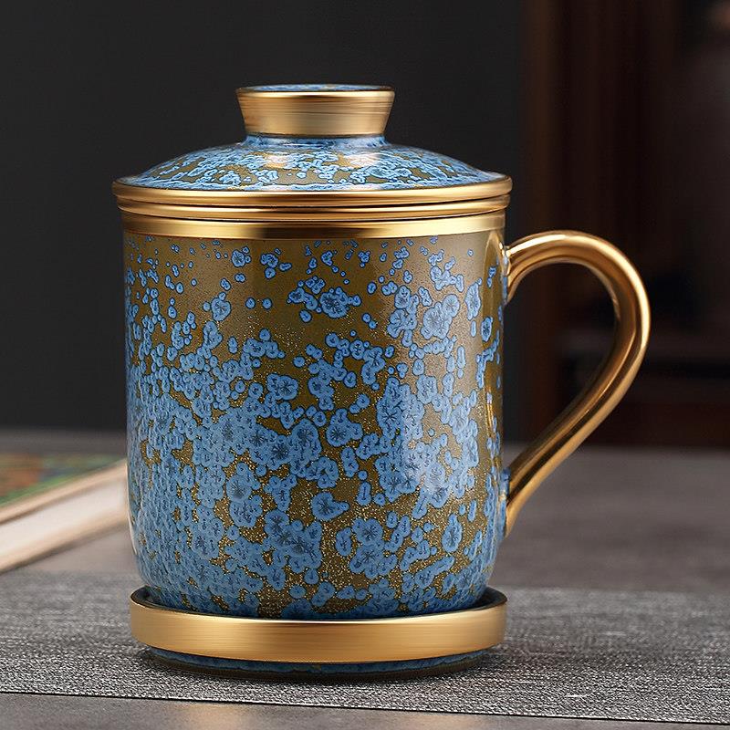 景德镇窑变泡茶杯茶水分离杯办公室高档陶瓷带盖过滤茶杯个人专用