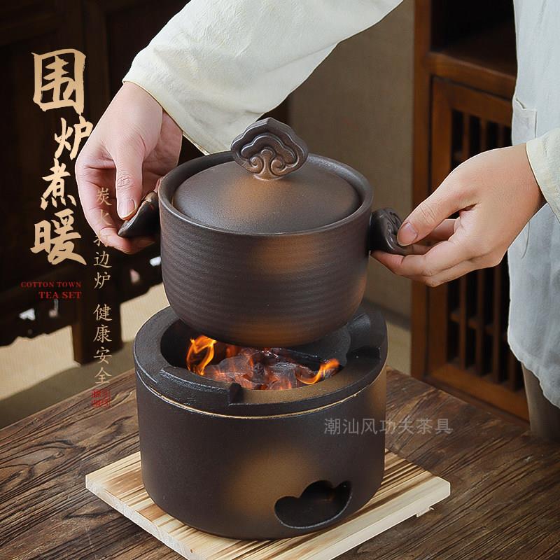 柴烧红泥砂锅家用煲汤燃气灶专用围炉煮茶炭炉老式土陶手工打边炉