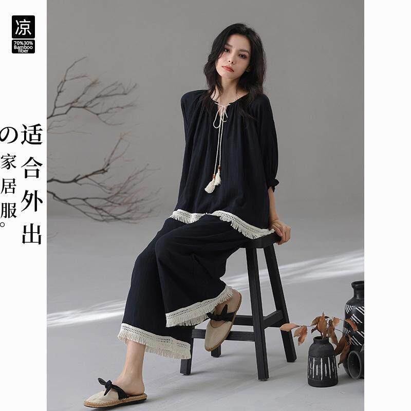 【天然竹纤维】新中式睡衣女款春夏季竹棉国风宽松女士家居服套装