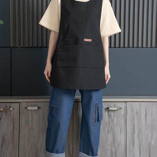 厂家直销网红时尚马甲式围裙咖啡饭店超市餐厅制服男女定制印字