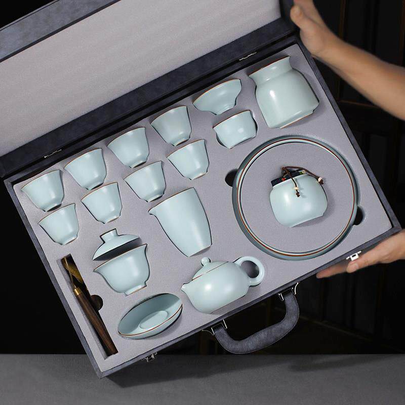 星芸汝窑茶具套装轻奢不开片汝瓷泡茶功夫茶家用天青喝茶杯礼盒装