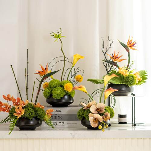 新中式花艺仿真绿色植物盆景样板房客厅样品屋展示中心玄关植物文