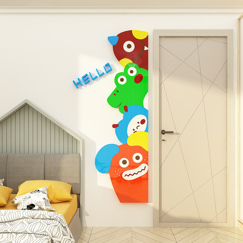 男孩儿童房间布置装饰画卧室入户门口床头墙面贴纸小怪兽墙贴英文