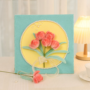 立体肌理画郁金香扭扭棒diy手工材料包石英砂丙烯油画母亲节活动