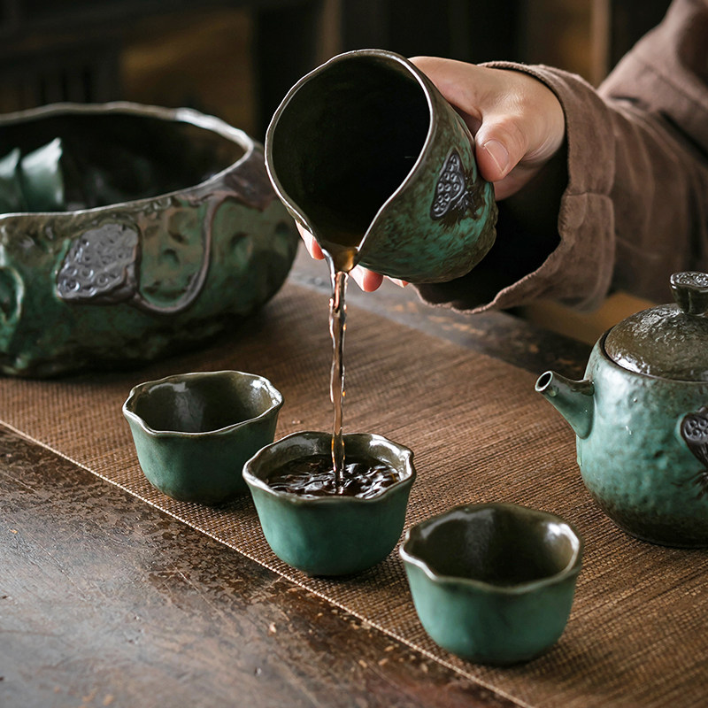 窑变粗陶功夫茶具套装整套家用简约陶瓷茶杯茶壶茶海办公室客厅