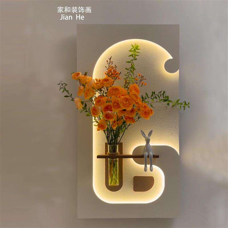 水培绿植砂岩装饰画简约风入户玄关过道高级艺术造景LED灯立体画