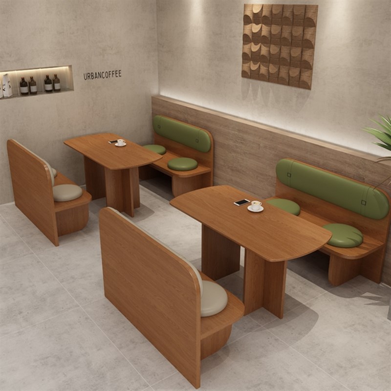卡座沙发奶茶店休闲桌椅组合咖啡厅复古餐桌商用餐饮茶楼靠墙座椅