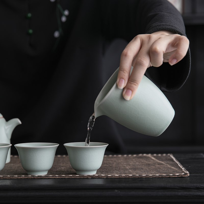 便携式汝窑旅行功夫茶具4人用开片可养陶瓷泡茶壶茶杯公道杯套装