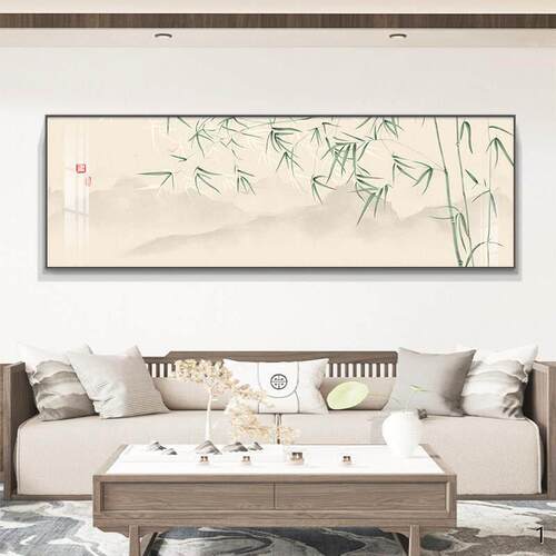 竹子客厅装饰画新中式水墨茶室壁画现代简约横版沙发背景墙挂画