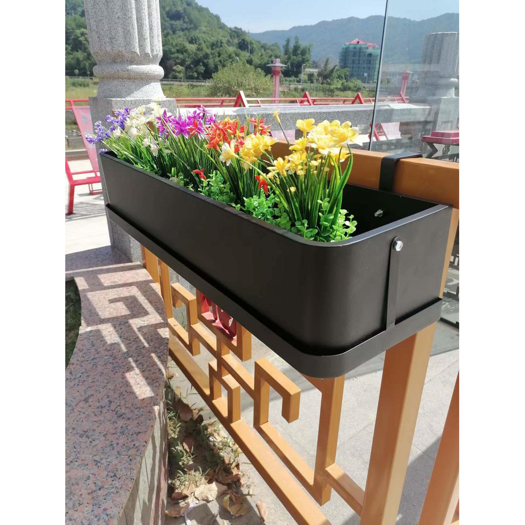 铁艺阳台花架花箱室内外栏杆悬挂护栏挂式多肉田园带托盘花盆架图片