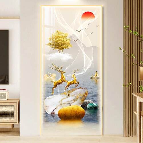 福禄玄关装饰画LED带灯轻奢现代简约入户正对门壁画走廊过道挂画
