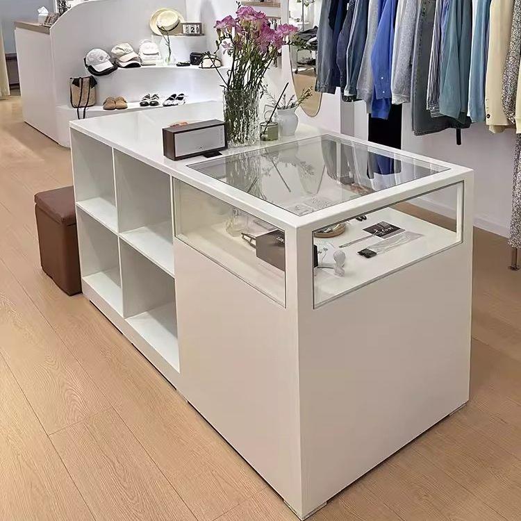 服装店中岛柜带玻璃摆件展示台烤漆收银柜台陈列展示台产品展示桌