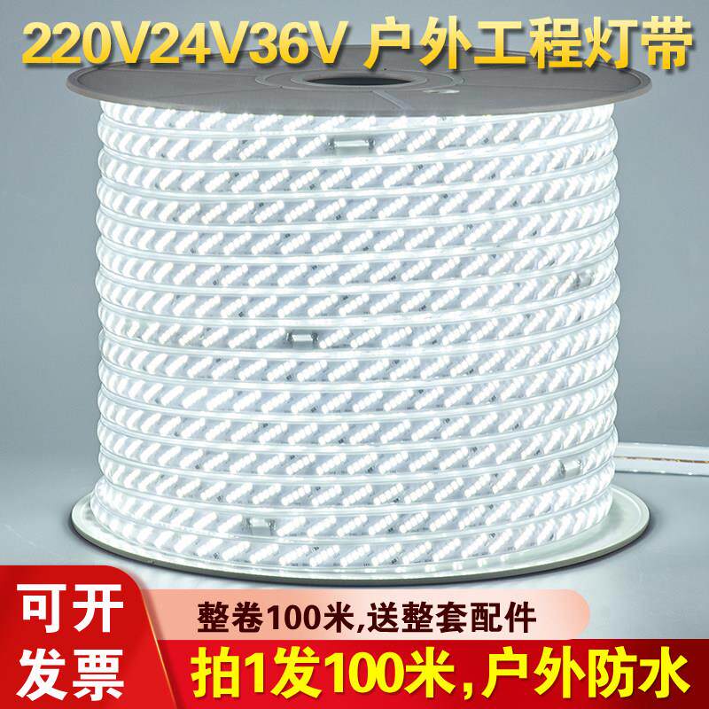 220V灯带led超亮户外防水工地塔吊养殖建筑地下室照明自粘灯条36V
