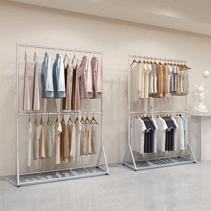 银服装店衣架儿童服装店展示架双层可调室内阳台晾衣架门式货架