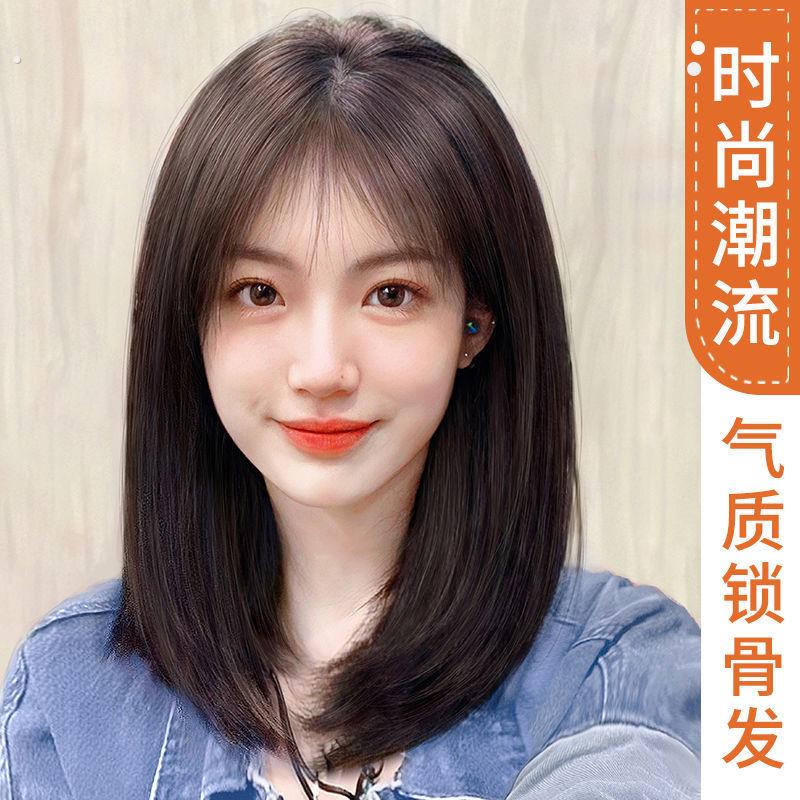 假发女短发造型2024自然全头套网红圆脸锁骨发减龄仿真中长假发套