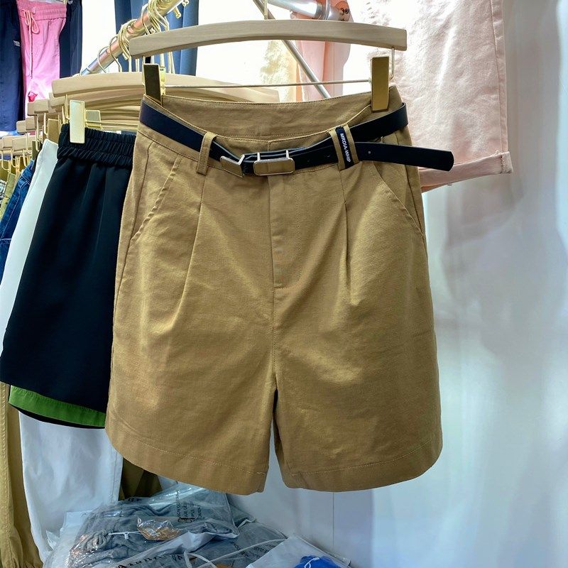 卡其色短裤女装宽松2024新款夏季外穿高腰a字五分阔腿休闲中裤子,女装/女士精品,休闲裤,淘宝优惠券,粉丝福利购,淘宝优惠卷