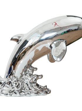 海豚雕塑动物装饰样板房酒店大堂楼梯转角鲸鱼落地装置艺术品摆件