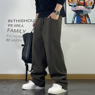 男士灯芯绒卫裤宽松抽绳加厚直筒裤冬季新款青年条纹加厚休闲裤男