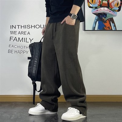 男士灯芯绒卫裤宽松抽绳加厚直筒裤冬季新款青年条纹加厚休闲裤男