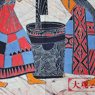 棉布壁挂蜡染画舂米歌特色手工布画民族餐厅酒吧装饰佤族风格挂画