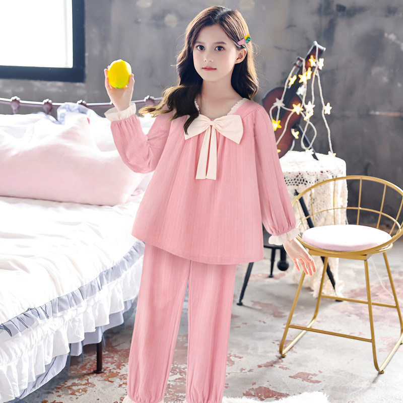 女童睡衣春秋季纯棉长袖法式蝴蝶结公主风女可爱粉色家居服套装,童装/婴儿装/亲子装,家居服套装,淘宝优惠券,粉丝福利购,淘宝优惠卷