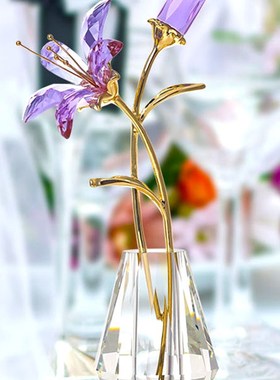 简约水晶百合花姹寂风家居客厅桌面摆件品送母亲婆婆轻奢生日礼物