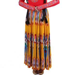 新疆民族舞蹈裙艾迪莱斯大裙摆维族舞半身裙练习裙广场舞长裙子