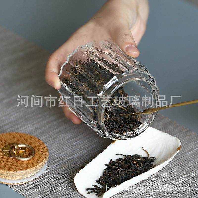 密封茶叶罐锤纹玻璃茶罐茶仓花茶罐子功夫茶具茶叶密封罐