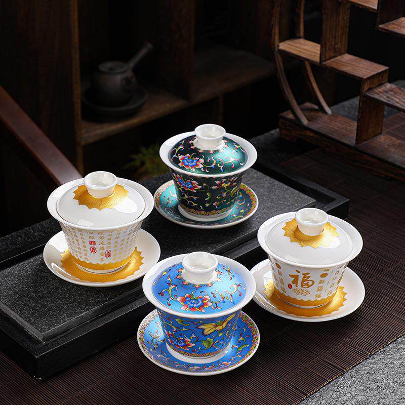 高档德化白瓷羊脂玉三才盖碗中号泡茶功夫茶具茶碗家用陶瓷盖碗