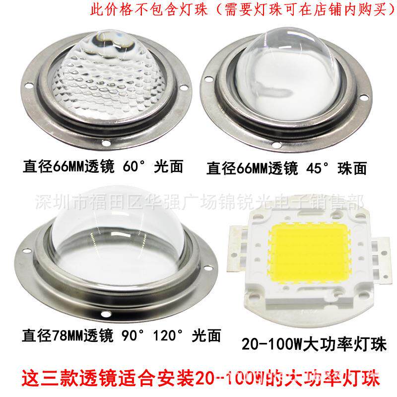 LED聚光透镜防水玻璃透镜大功率灯珠透镜6678100mm透镜3件套