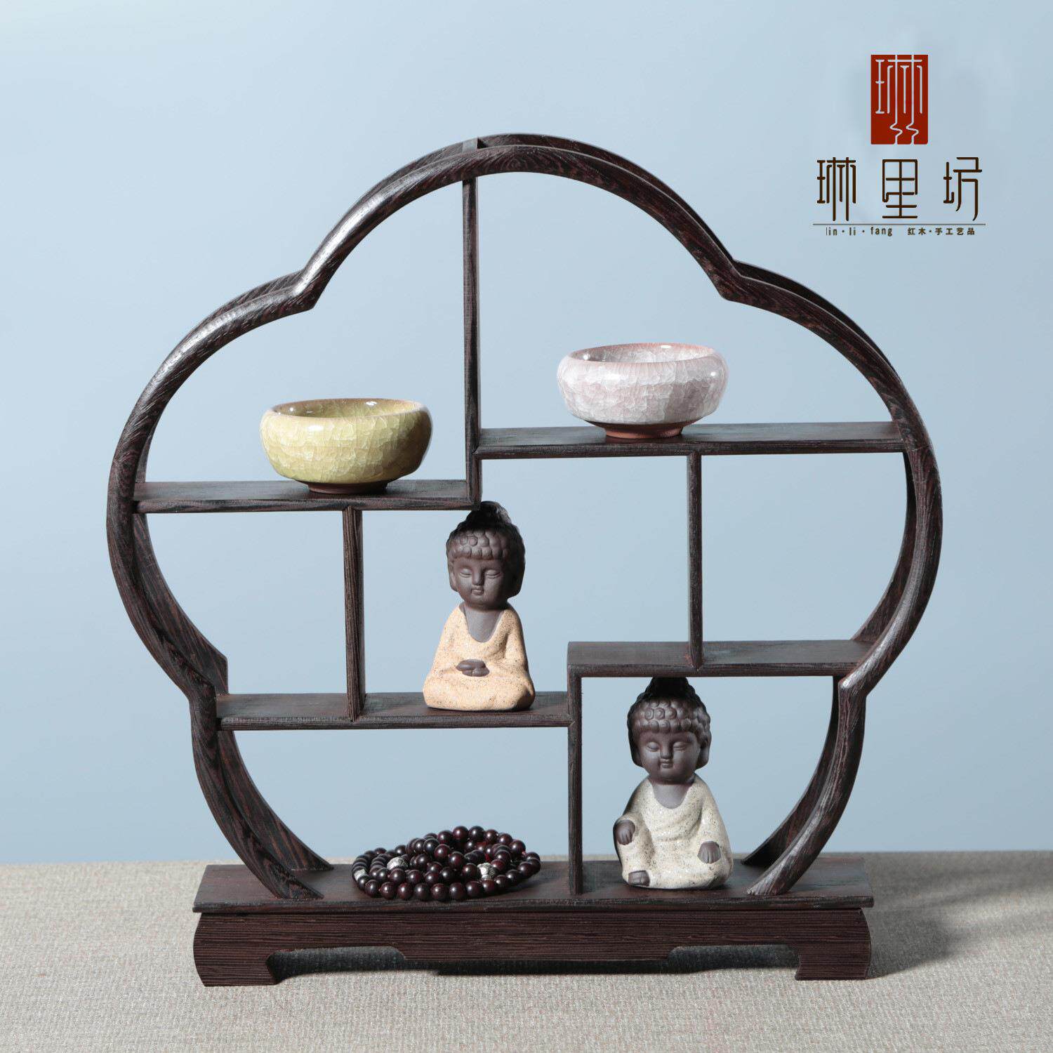 鸡翅木实木花盆架小博古架摆件多宝阁展示架微型红木博古架工艺品