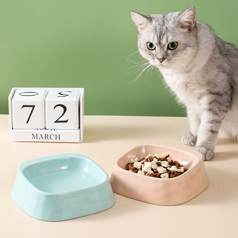 狗碗陶瓷猫碗猫咪食盆保护颈椎防打翻斜口小型犬碗饭宠物猫盆用品