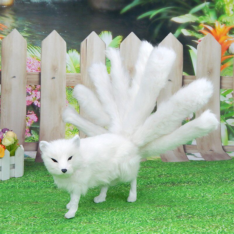 仿真九尾狐狸毛绒玩具小狐狸摆件公仔红白色毛绒九尾狐玩偶狐狸模