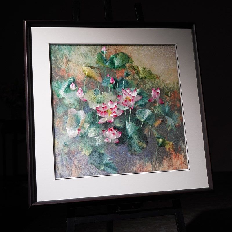 客厅装饰画苏州纯手工刺绣苏绣成品挂画现代中式卧室餐厅艺术荷花
