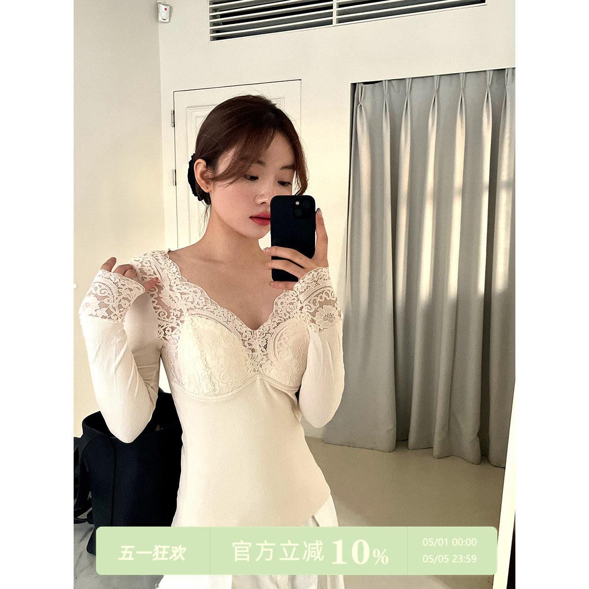 JoyceBra纯欲蕾丝叠穿打底衫女带胸垫免穿文胸发热衣加厚肌底衣图片