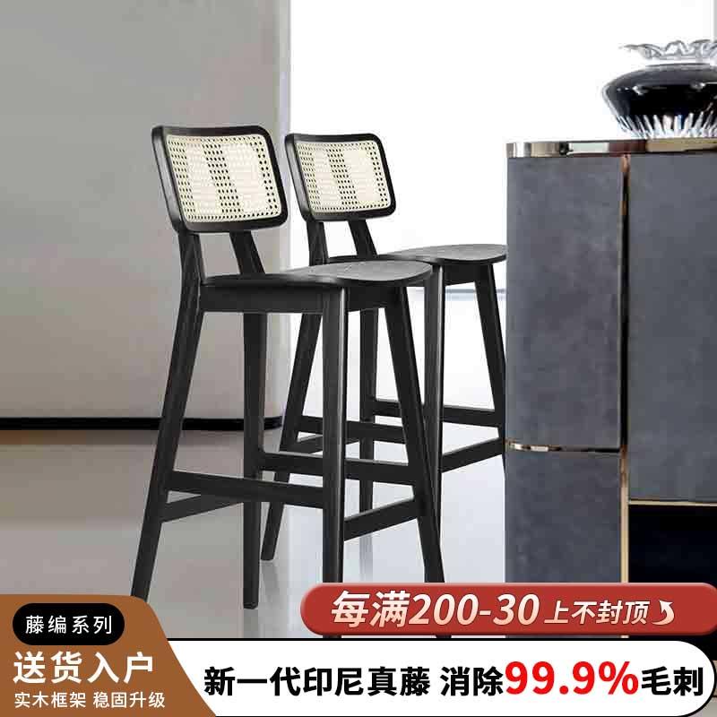 实木高脚椅子现代简约吧台椅中古吧椅高脚凳简约家用轻奢岛台椅