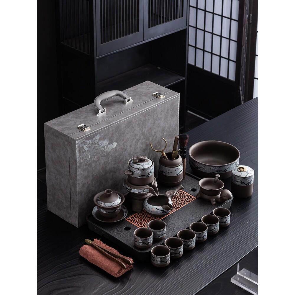 景德镇紫砂旋转功夫茶具套装家用陶瓷简约轻奢泡茶便携式旅行包