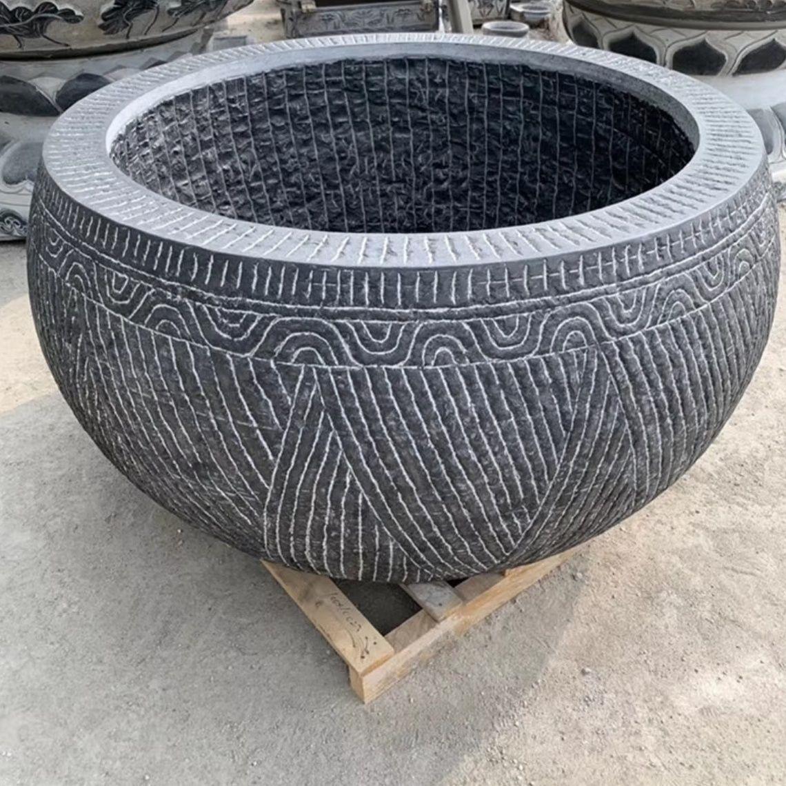 青石水缸手工纹路石缸门海水缸石雕鱼缸花盆仿古石盆天然庭院旺宅
