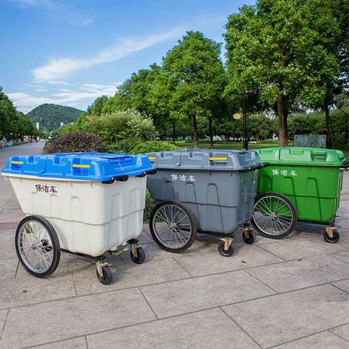 400L保洁车手推塑料环卫垃圾车大号户外垃圾桶市政物业垃圾清运车