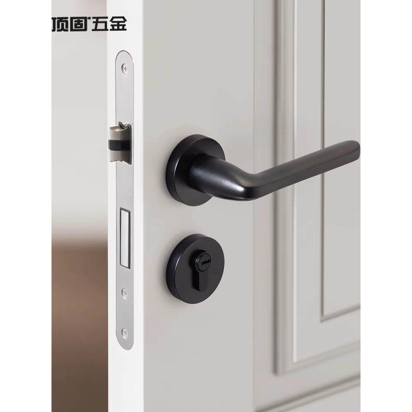 顶部固定门锁静音卧室房间后现代黑色木门锁拆分铝锁简单拆分静音