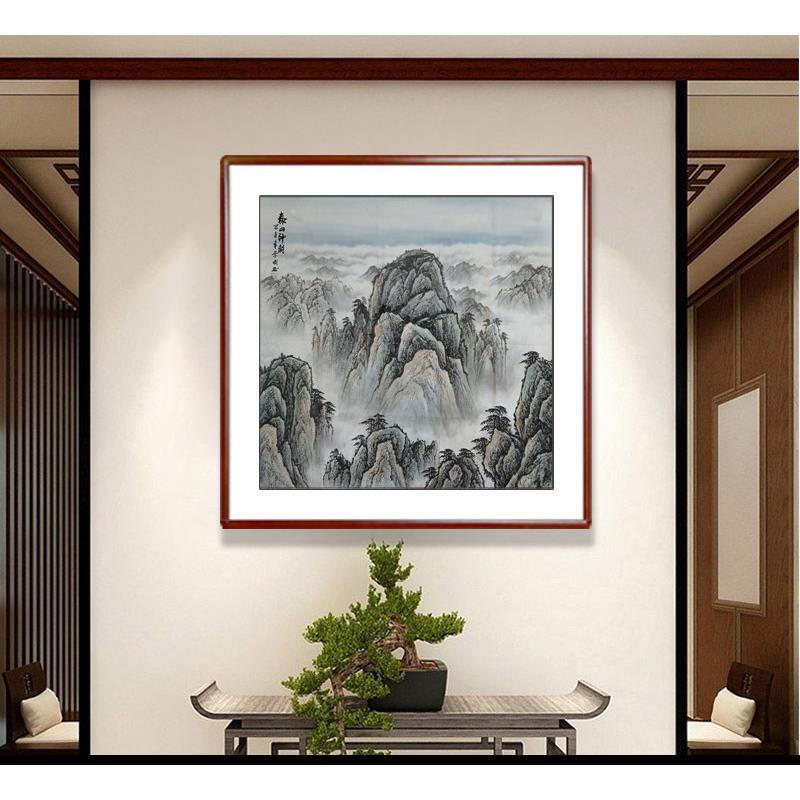国画 画纯手工山水画 画斗方泰山日出无水靠山画 画无太阳风水手