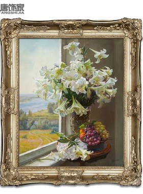 高档手绘百合花油画 欧式客厅背景画 玄关装饰画 壁炉挂画N198