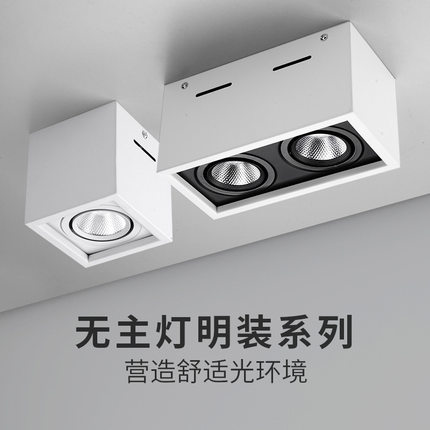 led明装射灯双头家用客厅筒灯吸顶方形COB斗胆灯格栅明装无主灯