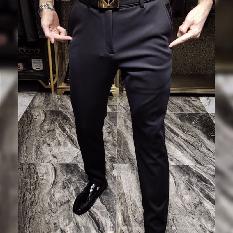 181秋冬男款黑色高腰直筒加绒休闲裤冬季男商务西裤长裤厚款男裤