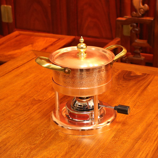 瓦斯炉充气小火锅家用纯紫铜小铜锅单人高档餐厅自助小火锅小涮锅