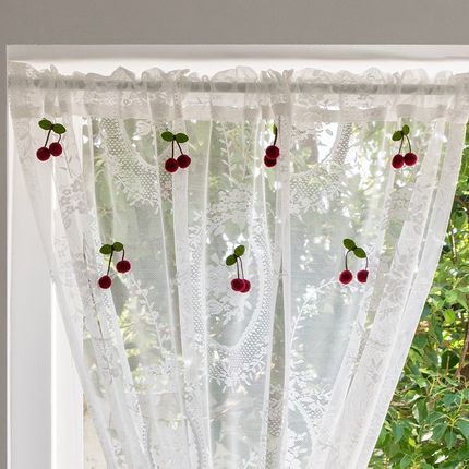 飘窗小尺寸窗帘日式蕾丝卧室厨房洛可可半帘短帘宿舍魔术贴薄纱帘