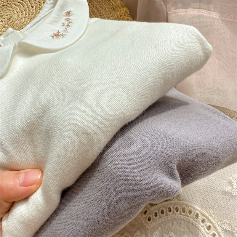 90~150码*女童秋冬上衣 翻领坑条弹力舒适百搭打底衫 长袖T恤