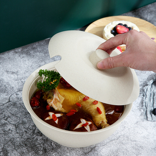 小麦秸秆大号汤碗盛汤碗汤锅套装家用耐摔带盖汤盆盖子汤勺子套装